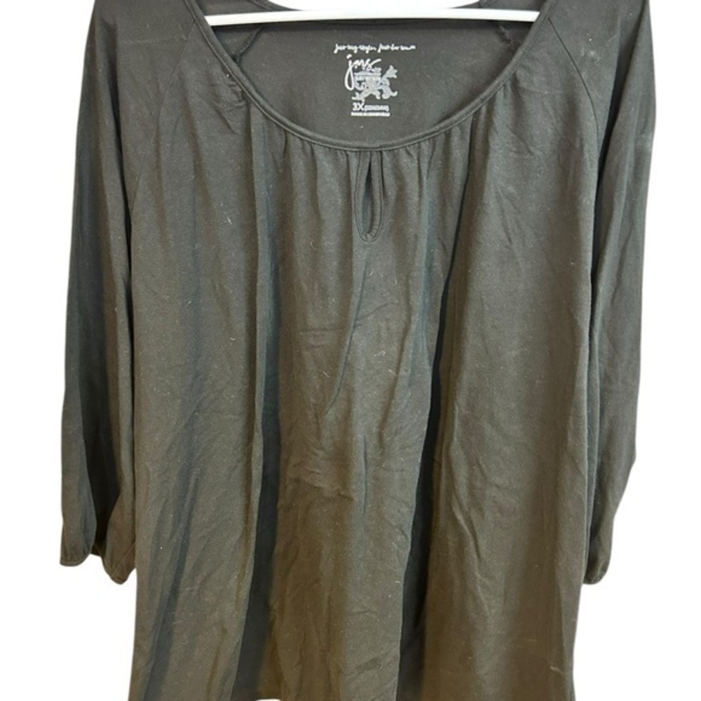 Just My Size Black 3/4 Sleeve Scoop Neck Blouse